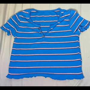 Blue ribbed striped shirt, runs larger